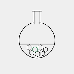Illustration: a round-bottom flask with white crystals.