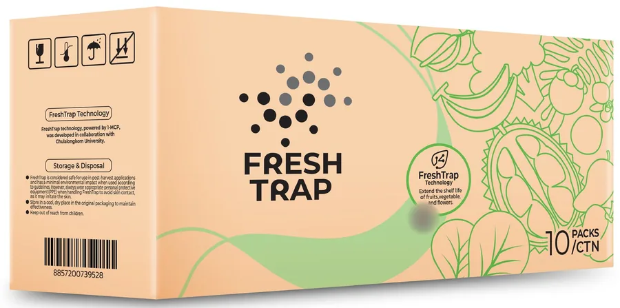 Artwork of the FreshTrap shipping carton, shown as a 3-D mock-up.