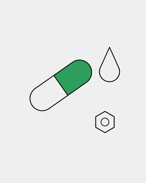 Illustration: a capsule, a drop and a ring molecule.